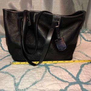 Black leather longchamp tote